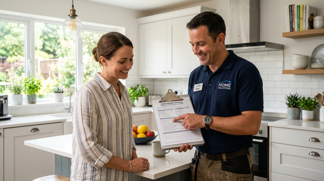 Customer reviewing pre-service guidance before local repair work